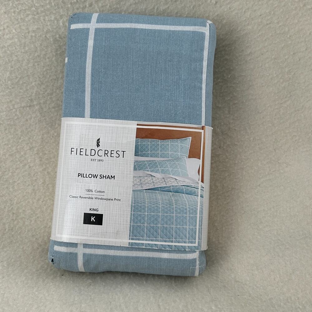 One FieldCrest King White BluePillow Sham Square For 20” X 36” Pillow